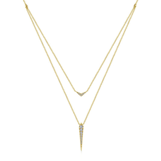 14K Yellow Gold Layered Pavé Diamond Bar and Spike Pendant Necklace — Gabriel & Co. NK6009Y45JJ