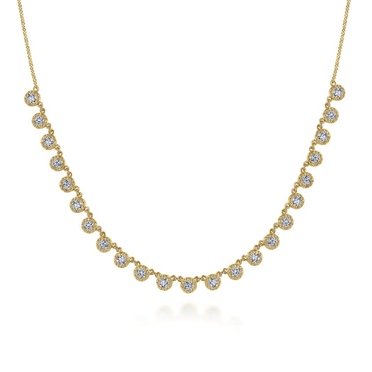 18 inch 14K Yellow Gold Round Diamond Station Necklace — Gabriel & Co. NK6024Y45JJ