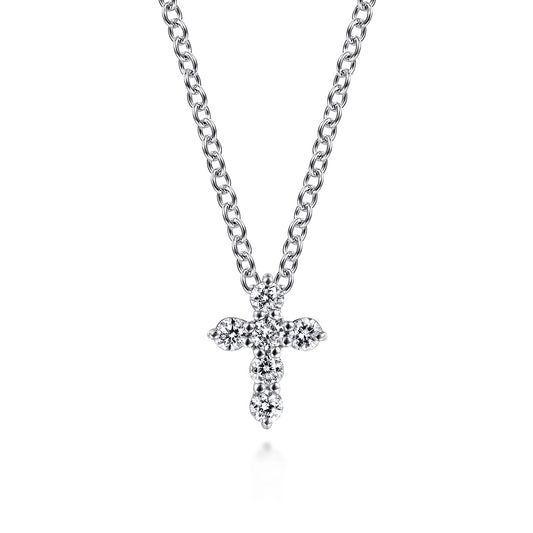 18 inch 14K White Gold Diamond Cross Pendant Necklace — Gabriel & Co. NK6107W45JJ