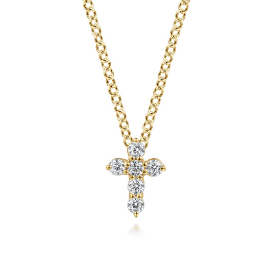 18 inch 14K Yellow Gold Diamond Cross Pendant Necklace — Gabriel & Co. NK6107Y45JJ
