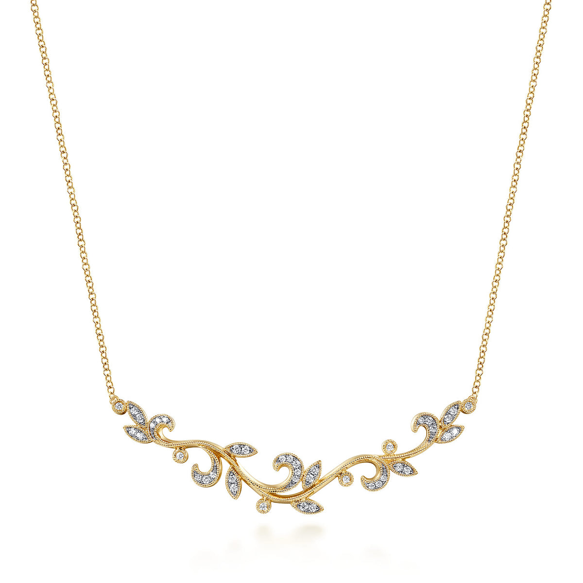 14K Yellow Gold Floral Branch Diamond Necklace — Gabriel & Co. NK6201Y45JJ