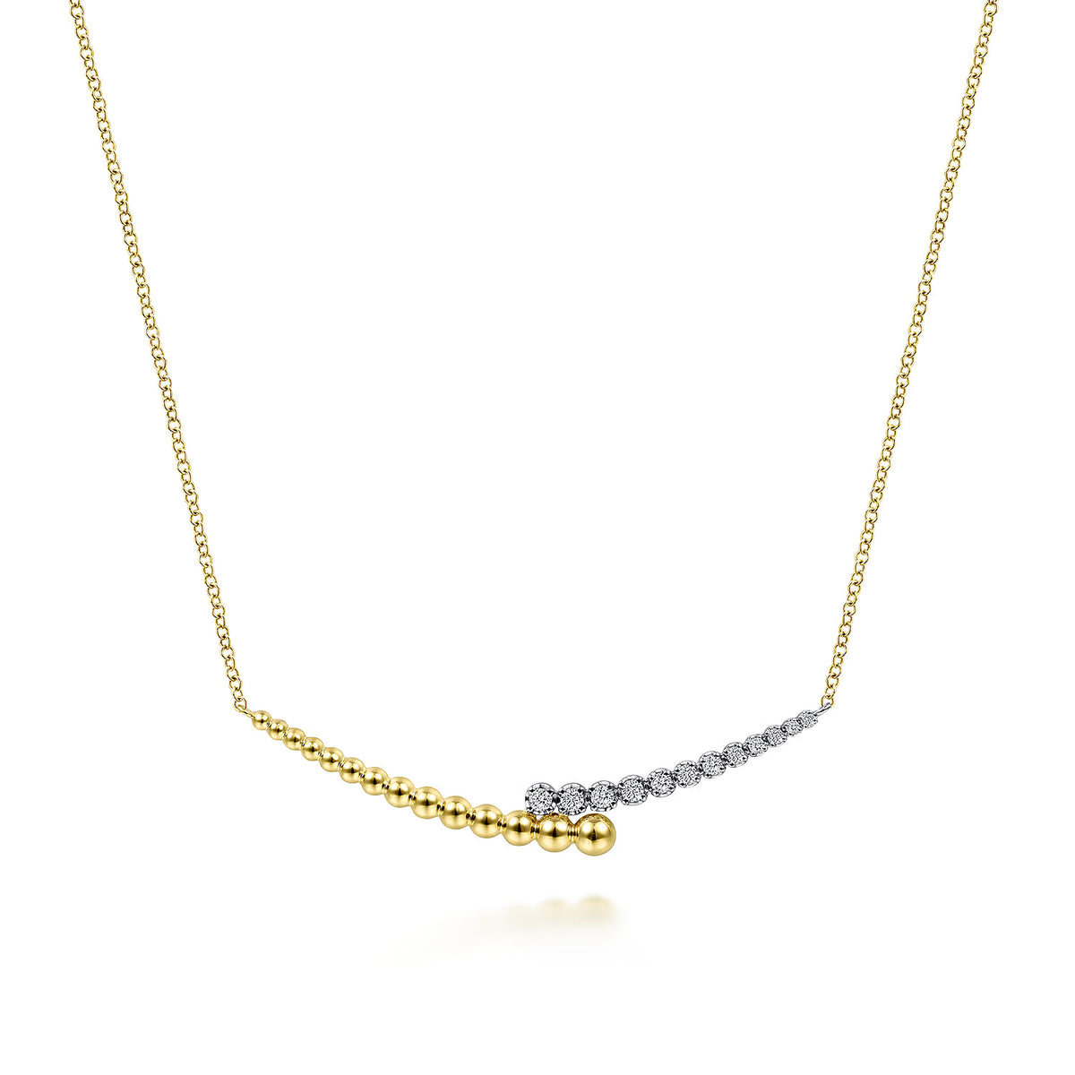 Bar Necklace 14K White and Yellow Gold Diamond 0.18ct Bujukan — Gabriel & Co. NK6362M45JJ