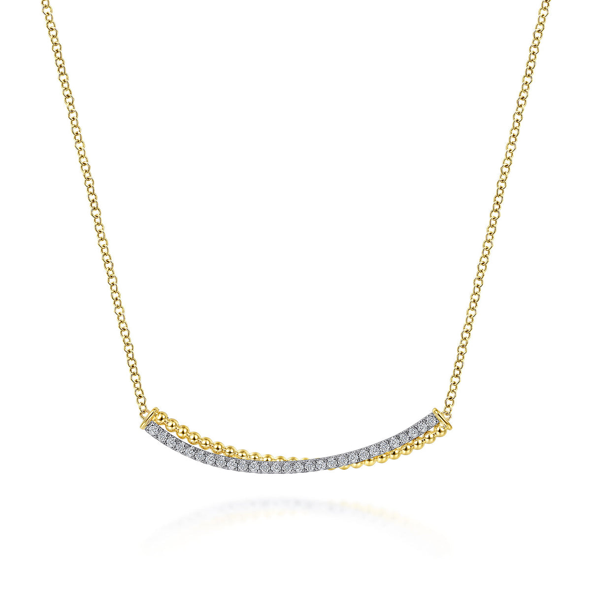 Bar Necklace Curved 14K White and Yellow Gold Diamond 0.3ct Bujukan — Gabriel & Co. NK6367M45JJ