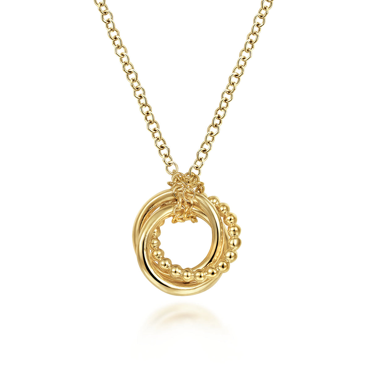 14K Yellow Gold Plain and Bujukan Beaded Interlocking Circles Pendant Necklace — Gabriel & Co. NK6391Y4JJJ