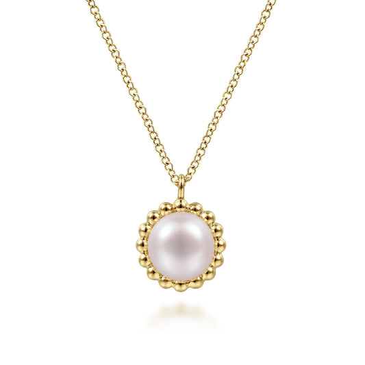 14K Yellow Gold Pearl Pendant Necklace-Bujukan — Gabriel & Co. NK6412Y4JPL