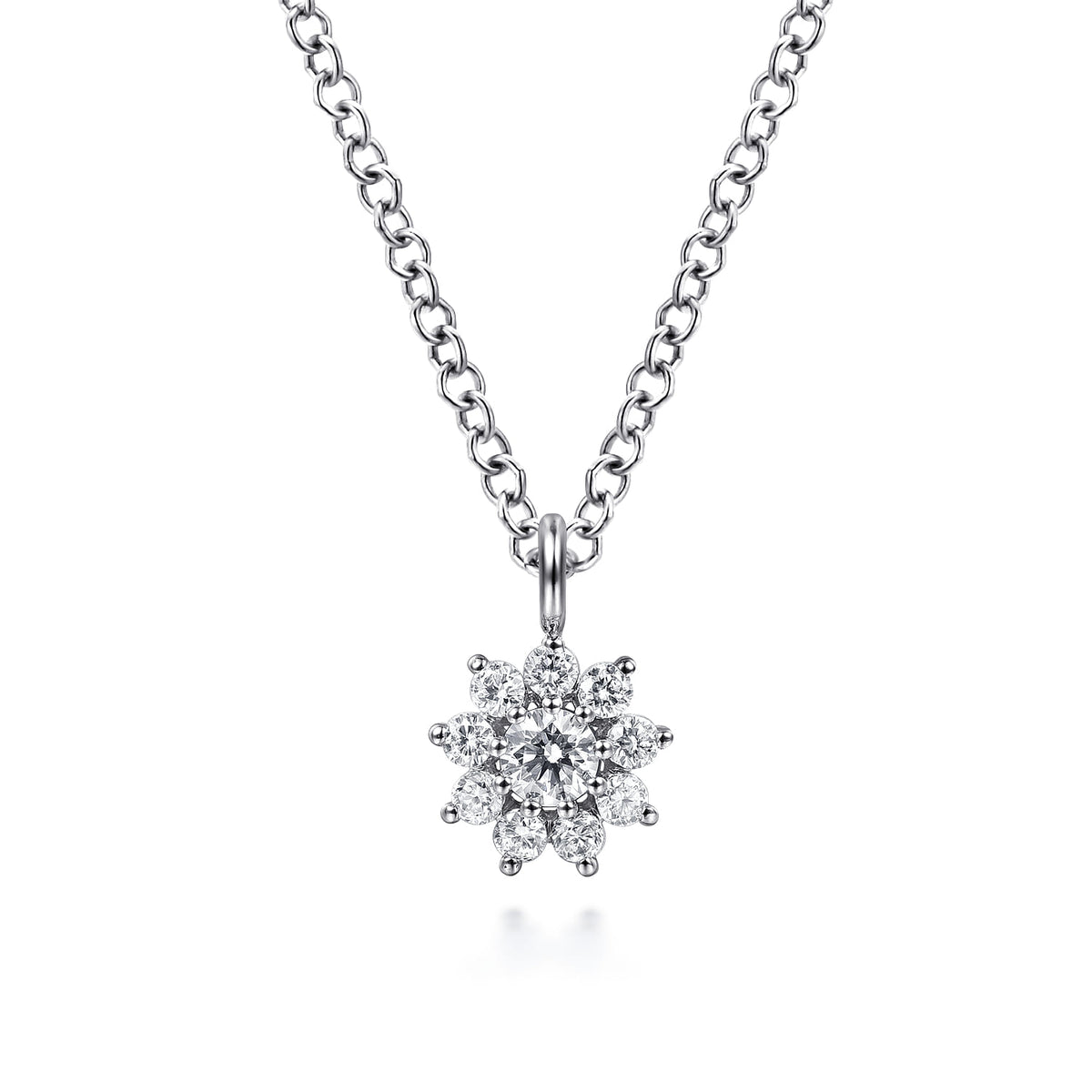 14K White Gold Diamond Flower Pendant Necklace — Gabriel & Co. NK6416W45JJ