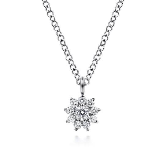 14K White Gold Diamond Flower Pendant Necklace — Gabriel & Co. NK6416W45JJ