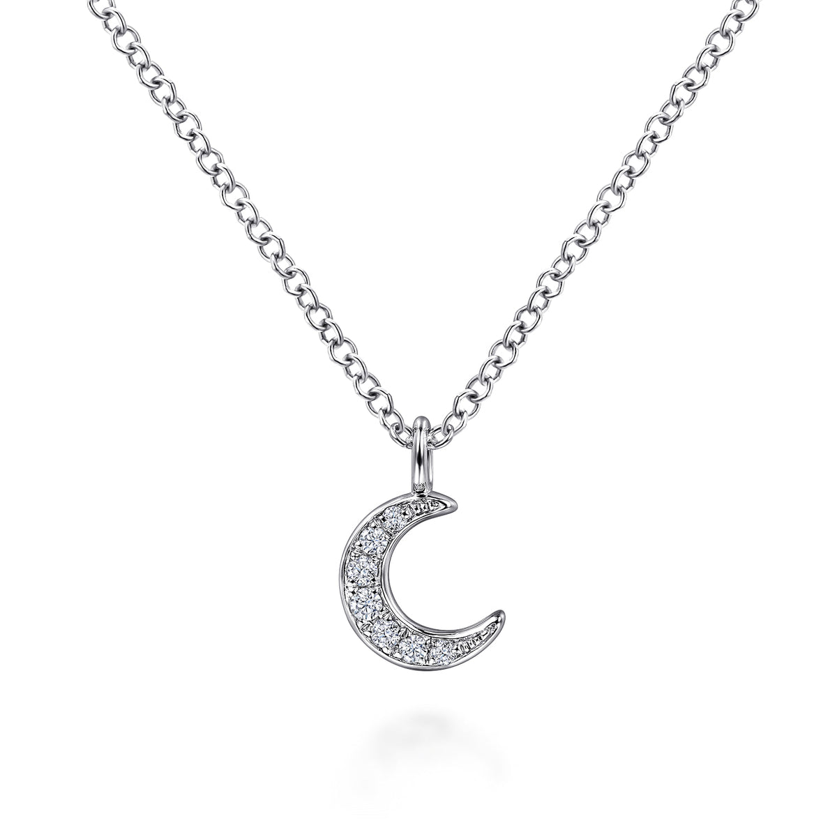 14K White Gold Diamond Pavé Crescent Moon Pendant Necklace — Gabriel & Co. NK6422W45JJ
