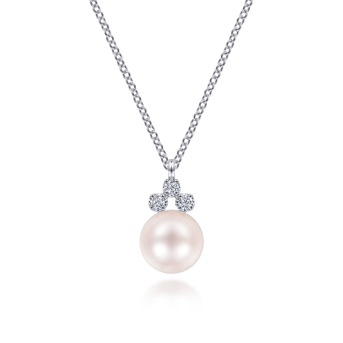 14K White Gold Diamond and Pearl Pendant Necklace — Gabriel & Co. NK6494W45PL