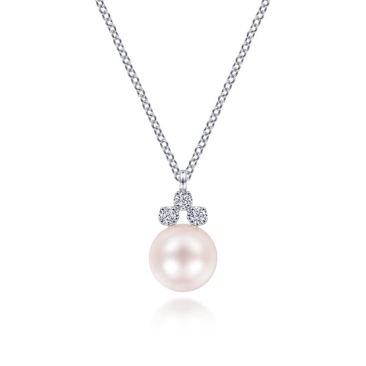 14K White Gold Diamond and Pearl Pendant Necklace — Gabriel & Co. NK6494W45PL