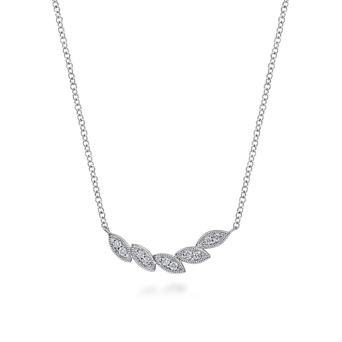 14K White Gold Diamond Leaf Curved Bar Necklace — Gabriel & Co. NK6498W45JJ