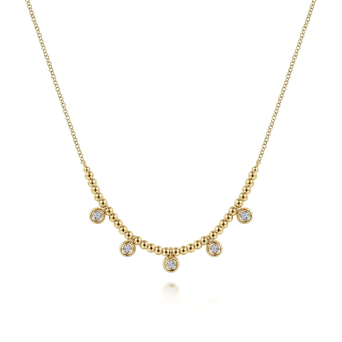 14K Yellow Gold Bujukan Bead Necklace with Diamond Drops — Gabriel & Co. NK6693Y45JJ