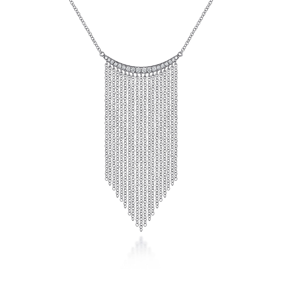 14K White Gold Diamond Curved Bar and Waterfall Chain Necklace — Gabriel & Co. NK6758W45JJ