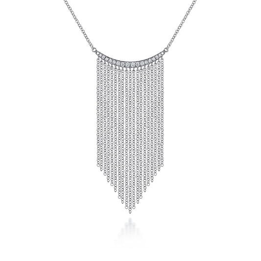 14K White Gold Diamond Curved Bar and Waterfall Chain Necklace — Gabriel & Co. NK6758W45JJ