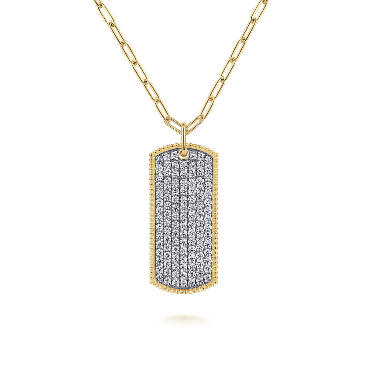 14K Yellow Gold Diamond Pavé Dog Tag Pendant Hollow Chain Necklace — Gabriel & Co. NK6843-32Y45JJ