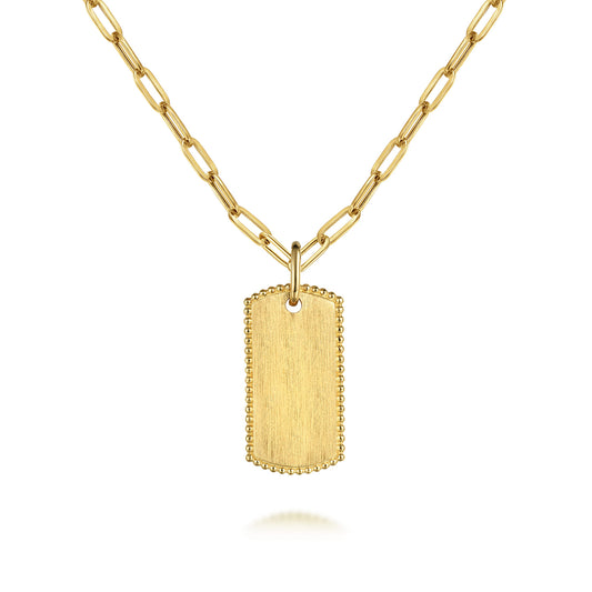 14K Yellow Gold Dog Tag Pendant Hollow Chain Necklace — Gabriel & Co. NK6845-18Y4JJJ