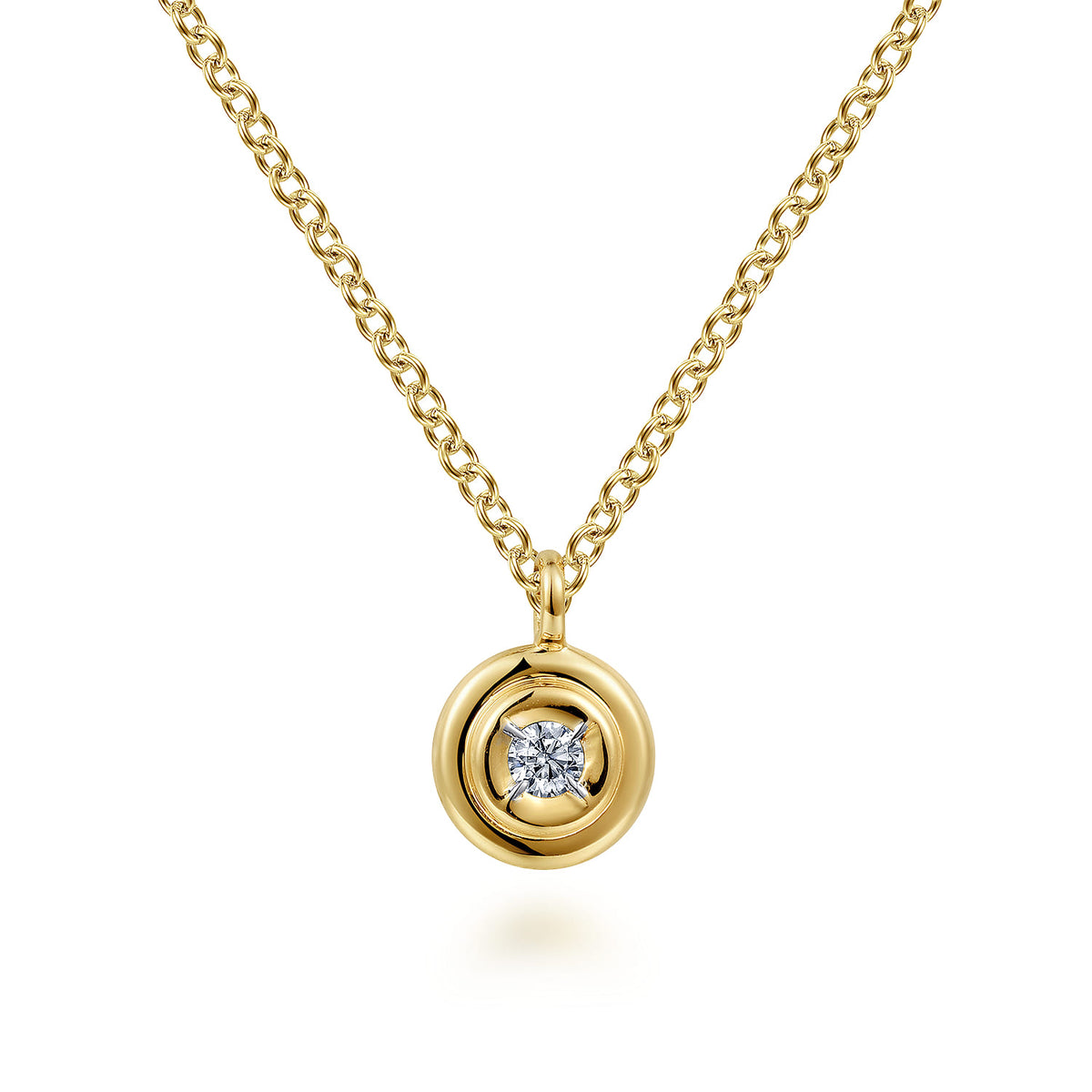 14K Yellow Gold Round Diamond Pendant Necklace — Gabriel & Co. NK6872Y45JJ