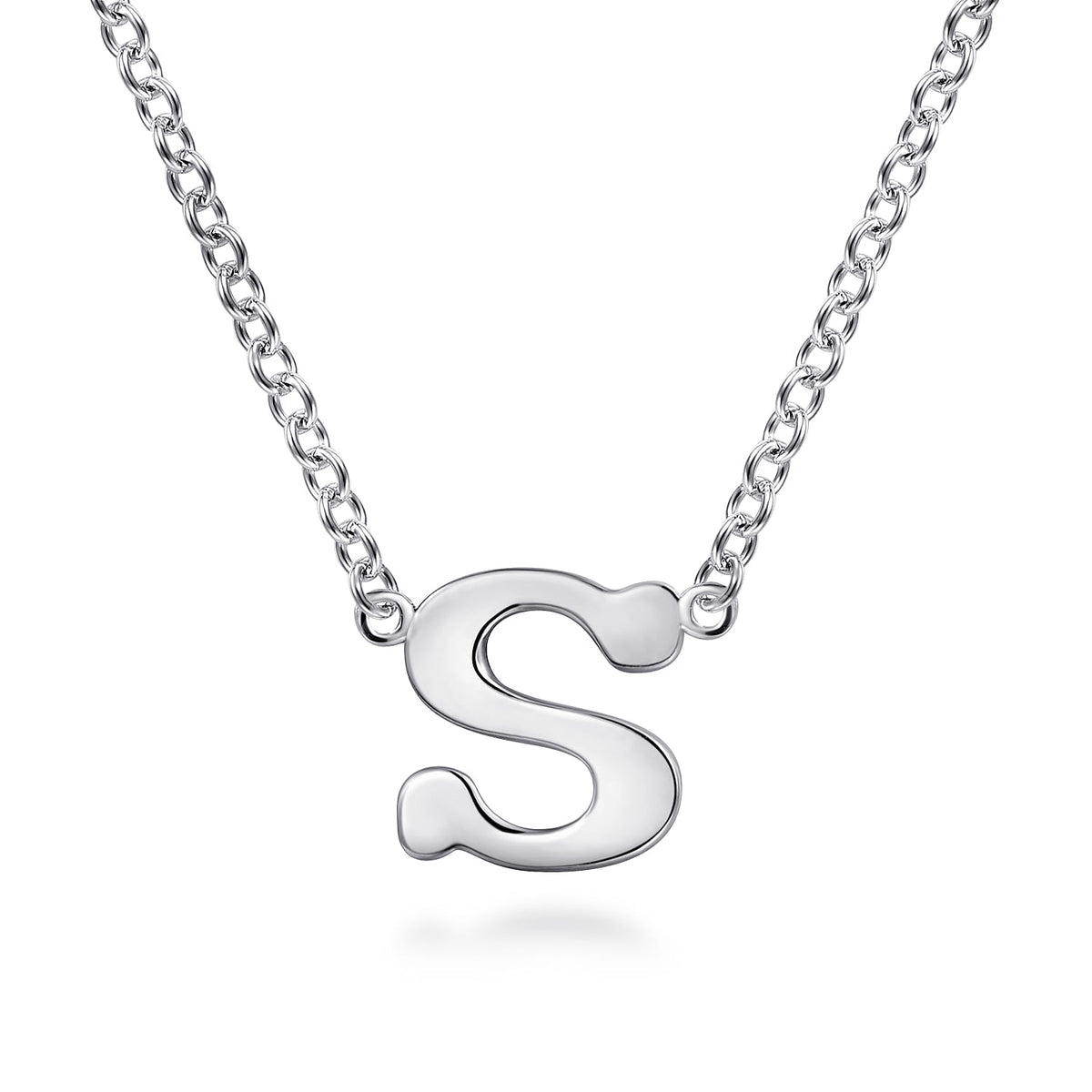 14K White Gold S Initial Necklace — Gabriel & Co. NK6928S-W4JJJ