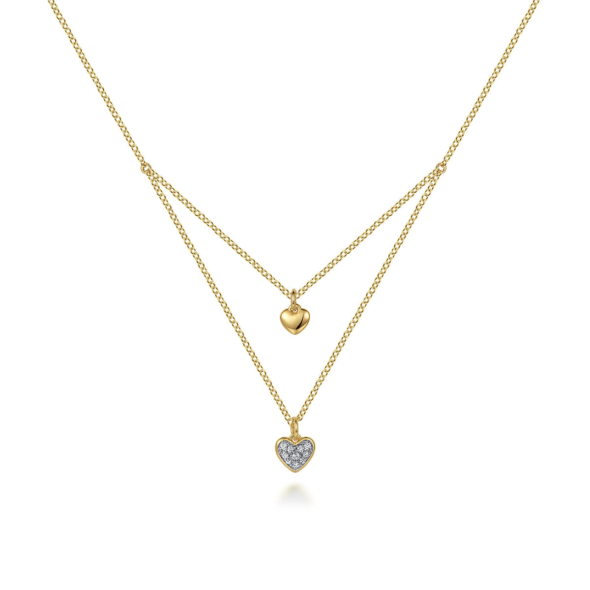 14K Yellow Gold Diamond Double Heart Pendant Necklace — Gabriel & Co. NK7049Y45JJ