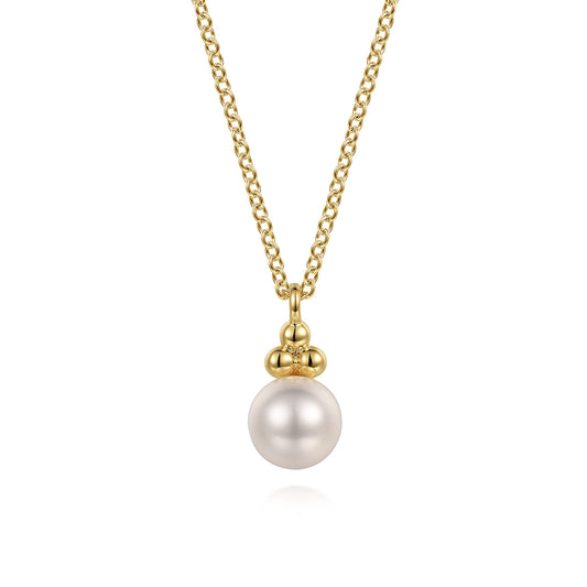 Pendant Necklace Drop 14K Yellow Gold Pearl Bujukan — Gabriel & Co. NK7055Y4JPL
