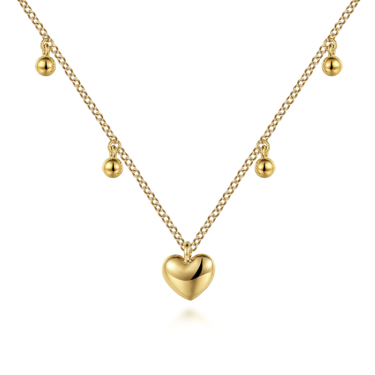14K Yellow Gold Bujukan Station Necklace with Heart Drop — Gabriel & Co. NK7064Y4JJJ