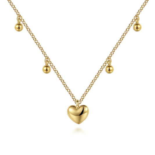14K Yellow Gold Bujukan Station Necklace with Heart Drop — Gabriel & Co. NK7064Y4JJJ