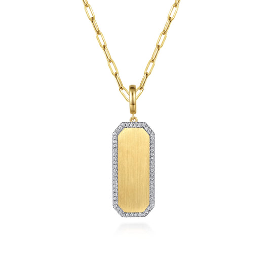 14K Yellow Gold Diamond Personalized Medallion Necklace with Hollow Paperclip Chain — Gabriel & Co. NK7134Y45JJ