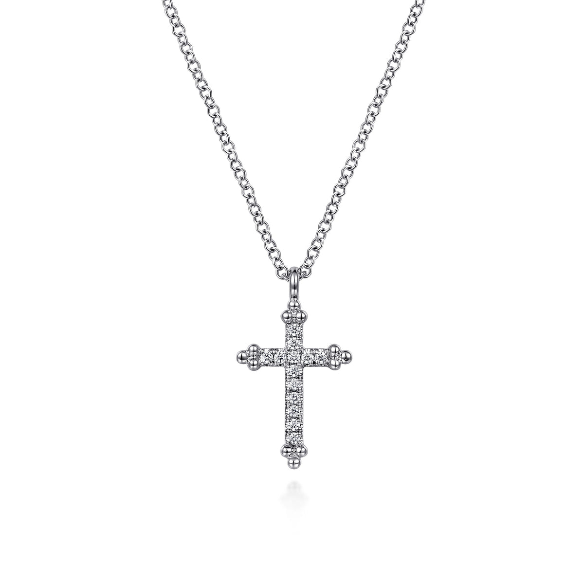 14K White Gold Bujukan Diamond Cross Pendant Necklace — Gabriel & Co. NK7178W45JJ