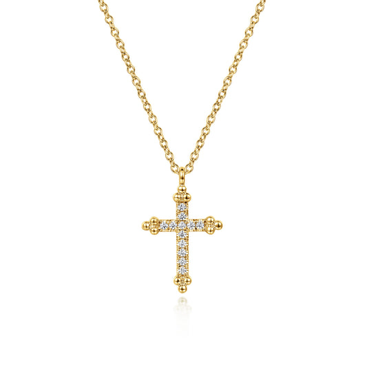 14K Yellow Gold Bujukan Cross Diamond Pendant Necklace — Gabriel & Co. NK7179Y45JJ
