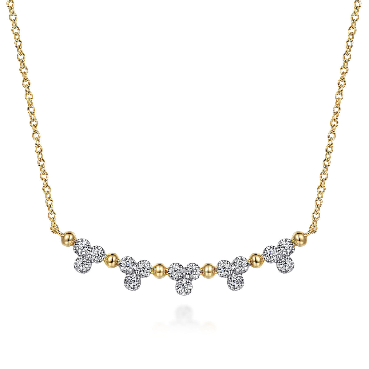 14K Yellow Gold Bujukan Bar Necklace with Diamond Trio Stations — Gabriel & Co. NK7181Y45JJ