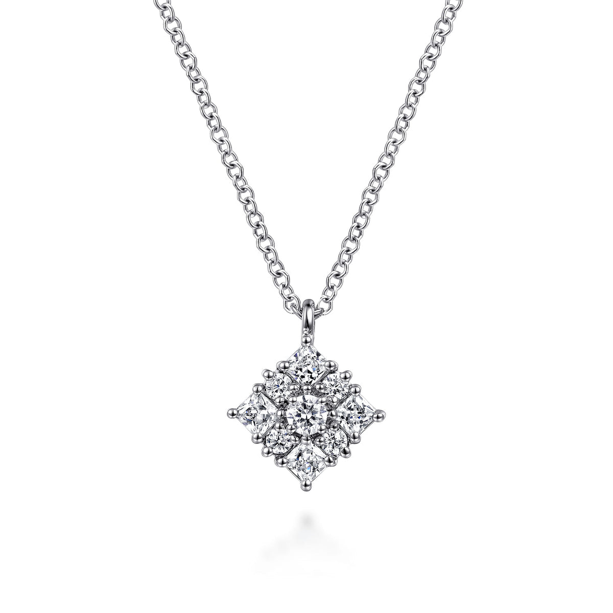 14K White Gold Floral Diamond Pendant Necklace — Gabriel & Co. NK7208W45JJ