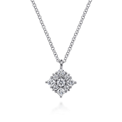 14K White Gold Floral Diamond Pendant Necklace — Gabriel & Co. NK7208W45JJ