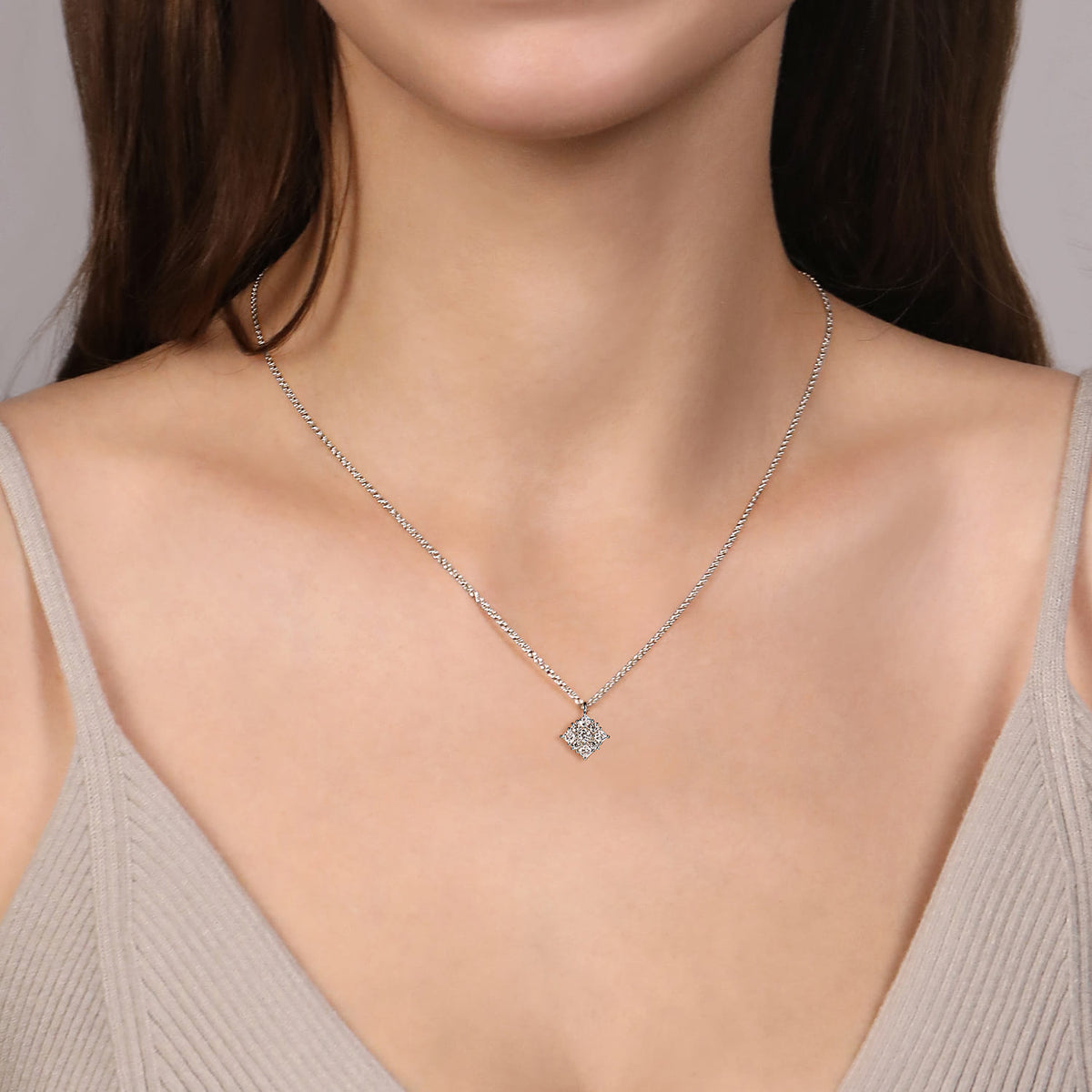 14K White Gold Floral Diamond Pendant Necklace — Gabriel & Co. NK7208W45JJ