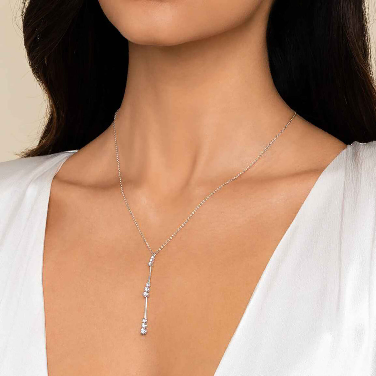 14K White Gold Graduated Diamond Station Drop Y Necklace — Gabriel & Co. NK7209W45JJ