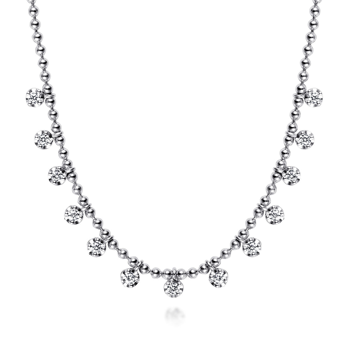 14K White Gold Diamond Drop Station Necklace — Gabriel & Co. NK7233W45JJ