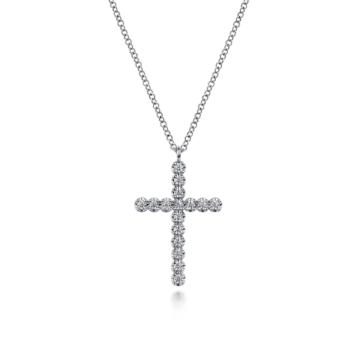 14K White Gold Diamond Cross Pendant Necklace — Gabriel & Co. NK7240W45JJ