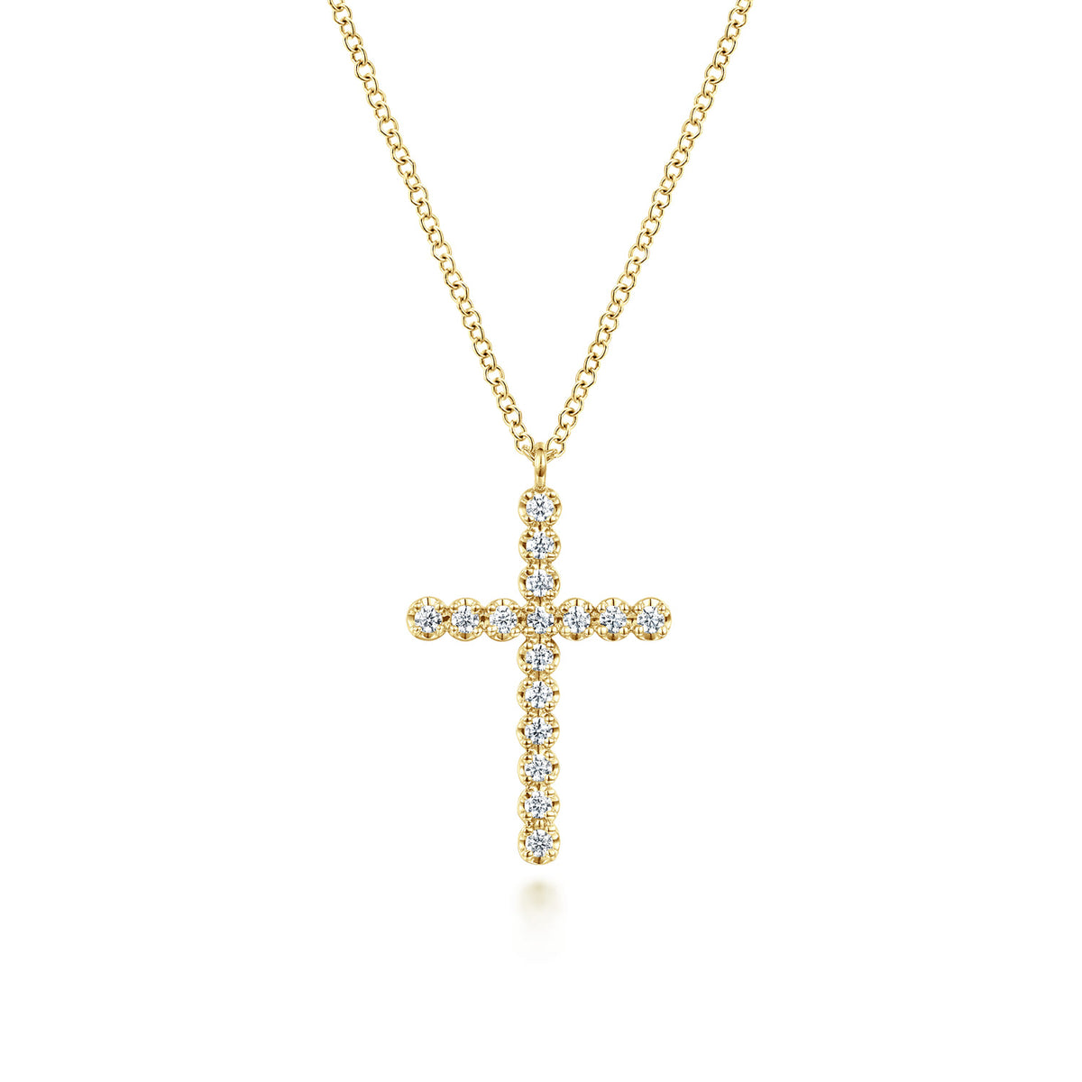 14K Yellow Gold Diamond Cross Pendant Necklace — Gabriel & Co. NK7240Y45JJ