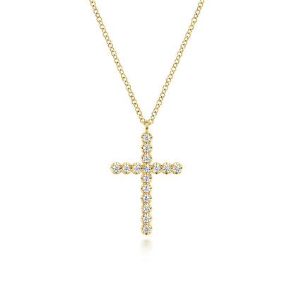 14K Yellow Gold Diamond Cross Pendant Necklace — Gabriel & Co. NK7240Y45JJ