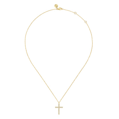 14K Yellow Gold Diamond Cross Pendant Necklace — Gabriel & Co. NK7240Y45JJ