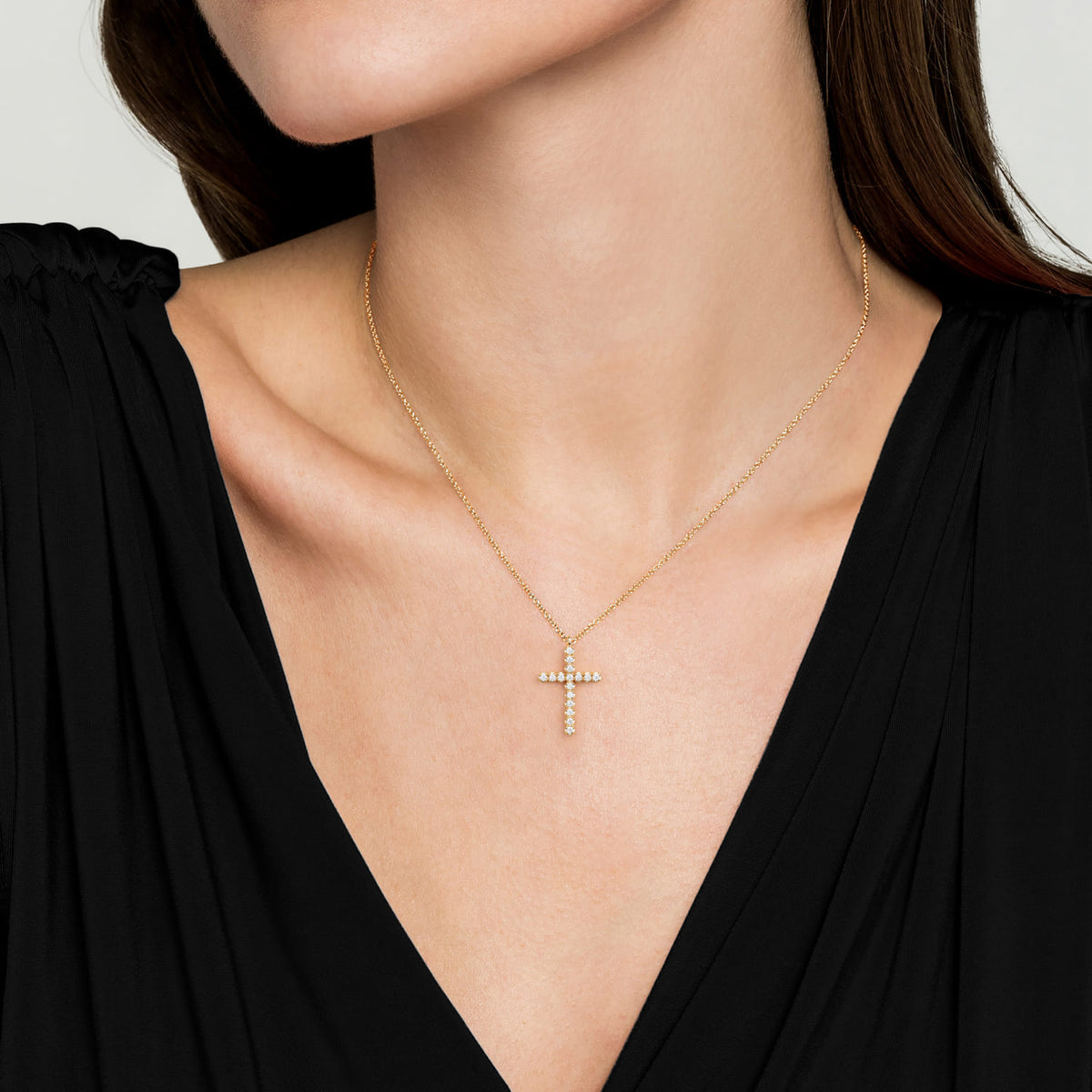 14K Yellow Gold Diamond Cross Pendant Necklace — Gabriel & Co. NK7240Y45JJ