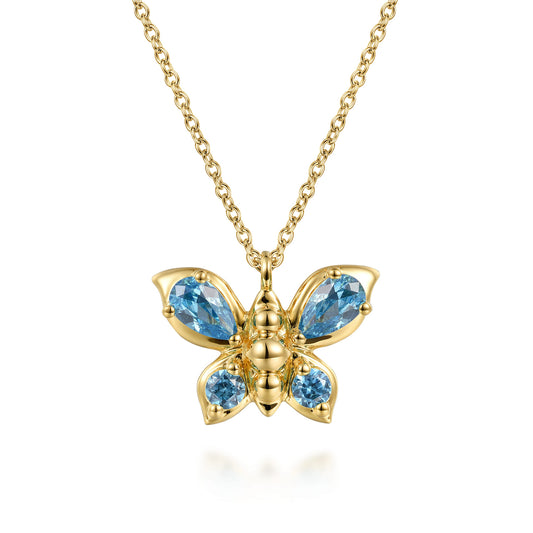 14K Yellow Gold Blue Topaz Butterfly Pendant Necklace — Gabriel & Co. NK7247Y4JBT