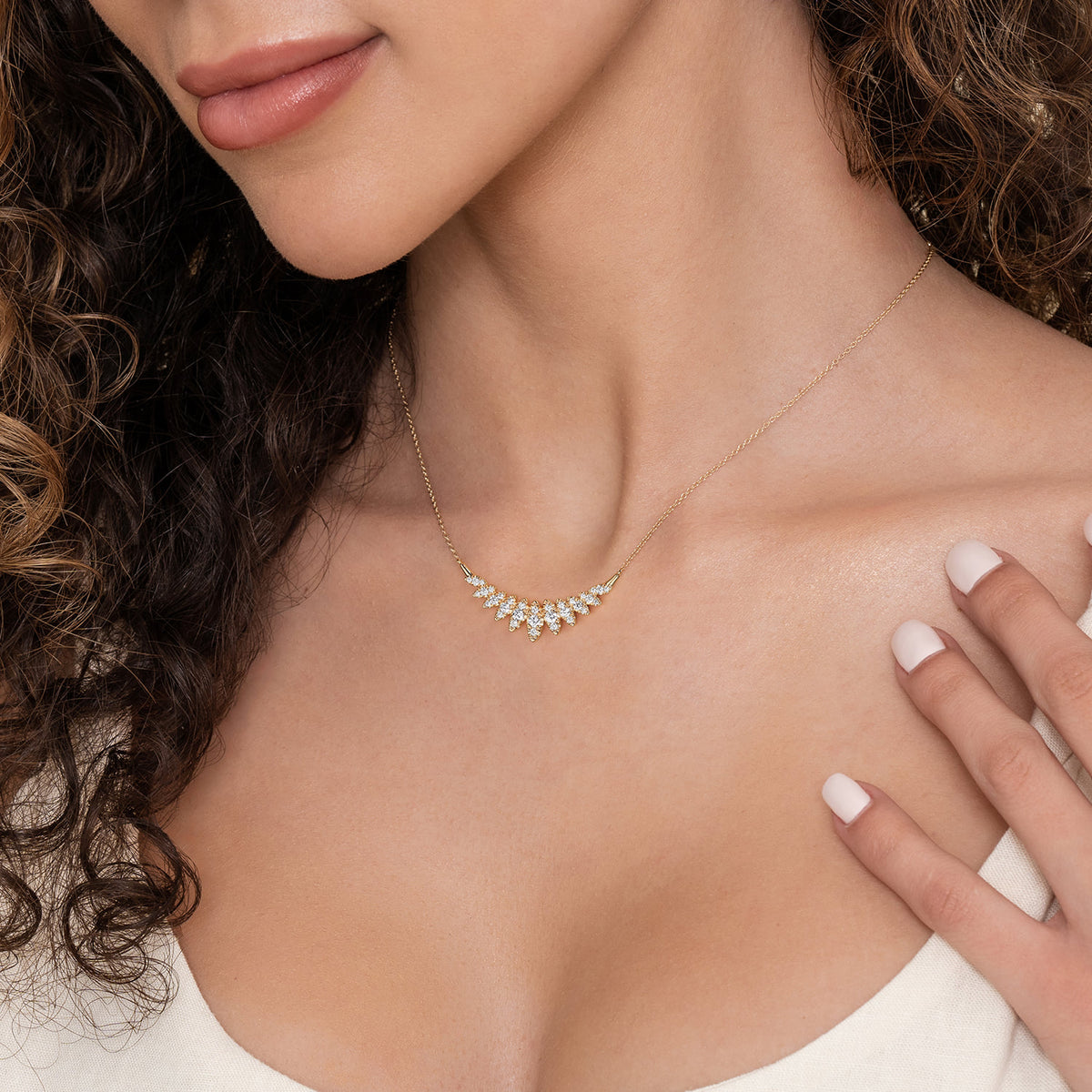 14K Yellow Gold Diamond Marquise Bar Necklace — Gabriel & Co. NK7250Y45JJ