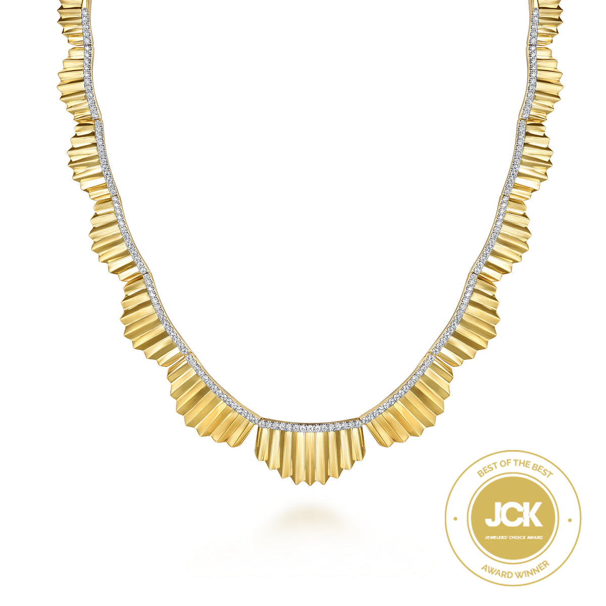 14K Yellow Gold 16 inch Diamond Necklace with Diamond Cut Texture — Gabriel & Co. NK7259Y45JJ