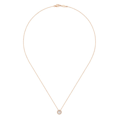 18 Inch 14K Rose Gold Pearl and Diamond Halo Pendant Necklace — Gabriel & Co. NK7268K45PL