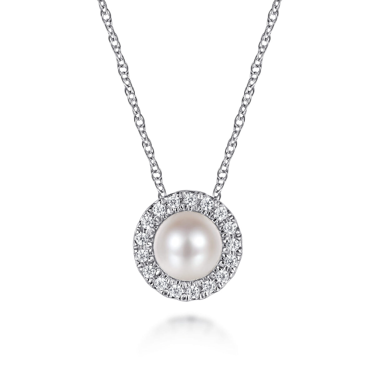 Pendant Necklace 14K White Gold Diamond and Pearl 0.05ct — Gabriel & Co. NK7268W45PL