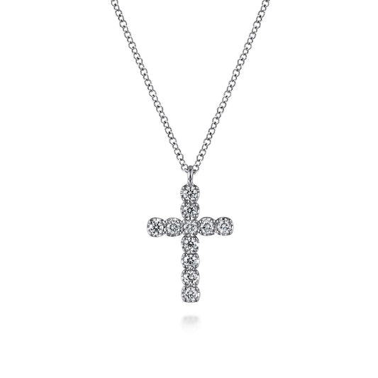 14K White Gold Diamond Cross Pendant Necklace — Gabriel & Co. NK7298W45JJ