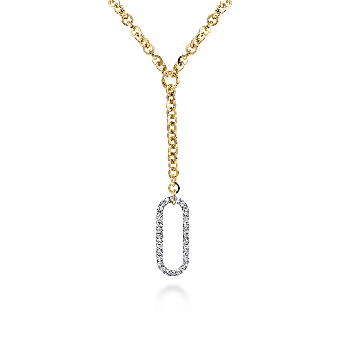 14K White & Yellow Gold Hollow Tube Link Diamond Y Necklace — Gabriel & Co. NK7366-18M45JJ