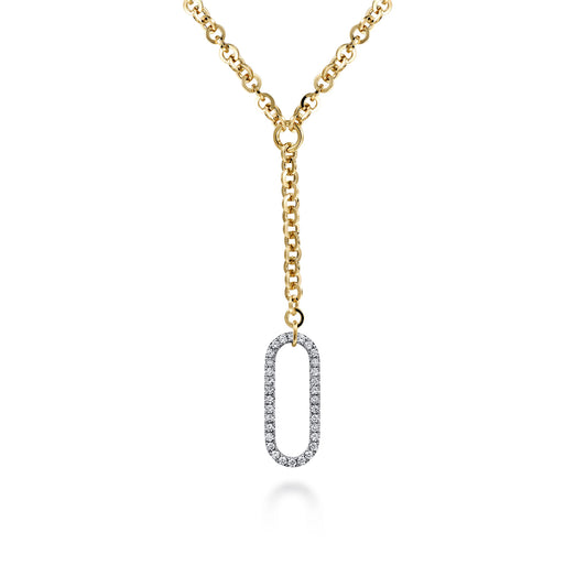 14K White & Yellow Gold Hollow Tube Link Diamond Y Necklace — Gabriel & Co. NK7366-18M45JJ