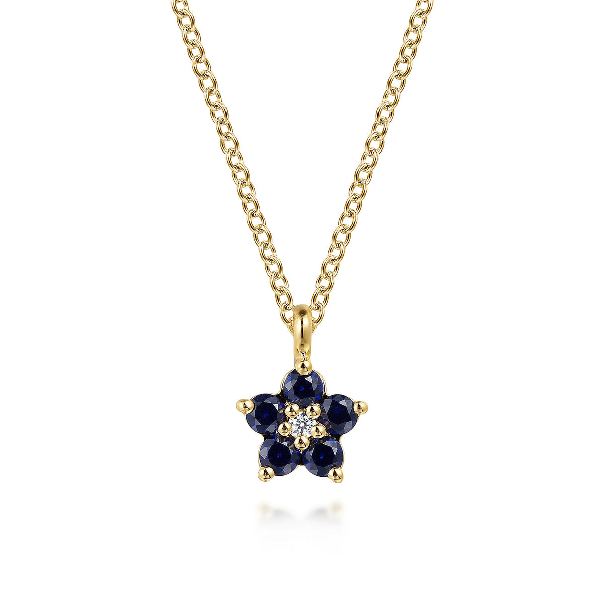 14K Yellow Gold Diamond and Sapphire Flower Pendant Necklace — Gabriel & Co. NK7428Y45SA
