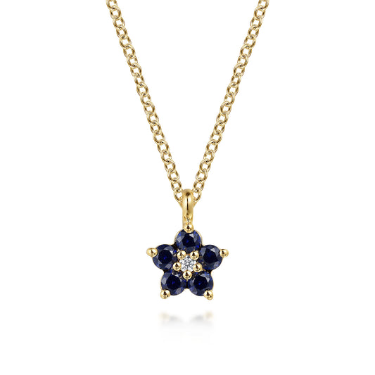 14K Yellow Gold Diamond and Sapphire Flower Pendant Necklace — Gabriel & Co. NK7428Y45SA